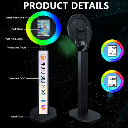 iPad Photo Booth Selfie Machine Shell Adjustable Stand Photobooth With LED Ring Light Customized LOGO For Wedding Partys Events