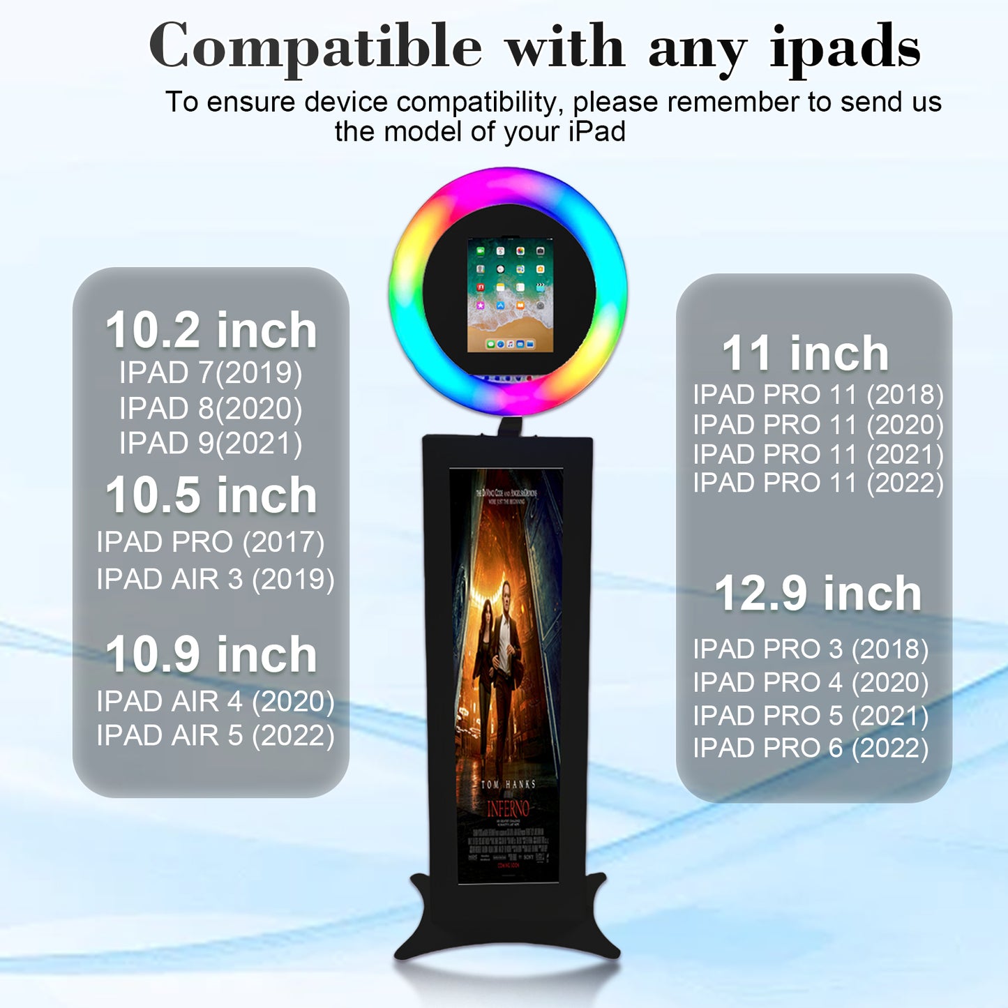 Photo Booth for iPad 10.2" 10.9'' 11'' 12.9'' with 37" LCD Selfie Machine, Portable Photo Booth with RGB LED Light & Flight Case for Birthday Graduation Wedding Events (Black, Photo Booth)