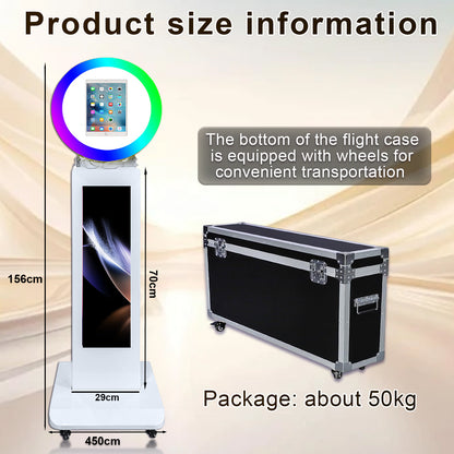 Photo Booth for iPad 10.2" 10.9'' 11'' 12.9'' Photobooth Machine Stand Shell Selfie with APP Control 29'' 1080P LCD Screen with RGB LED Ring Light and Flight Case for Wedding Rental Events