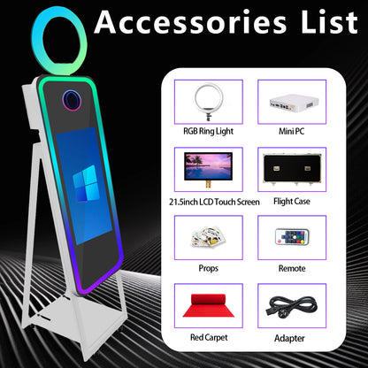 Portable 40" Magic Mirror Photo Booth with 21.5" Touch Screen Selfie Photobooth Machine with Flight Case for Wedding Party