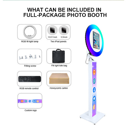 Portable Stand Selfie PhotoBooth Machine Metal Shell iPad Photo Booth With Ring Light for iPad 10.2'' 10.9'' 11'' 12.9''