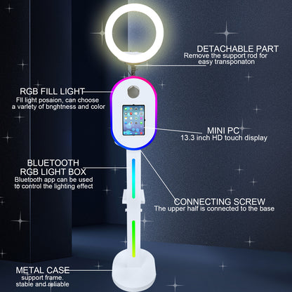 Portable Photo Booth Compatible with iPad Shell Stand Selfie Station Photobooth Machine with Adjustable RGB Light for Events Rental Wedding,Customized Logo