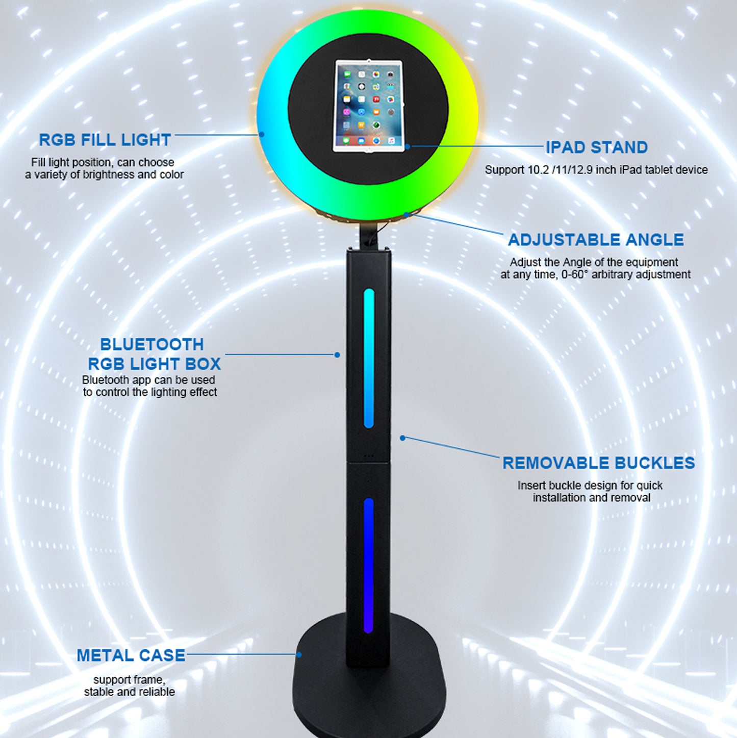 New Portable iPad Photo Booth Machine With RGB Led Light for 10.2/11/12.9 inch iPad Selfie Photobooth Machine for Party Wedding