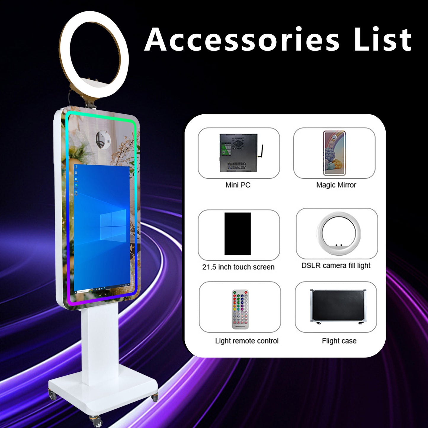 Portable Mirror Photo Booth Camera Magic Mirror Selfie Photobooth Machine with 21.5 inch Touch Screen for Wedding Patry Rental