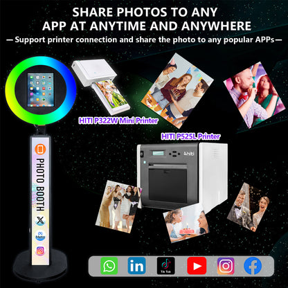 iPad Photo Booth Selfie Machine Shell Adjustable Stand Photobooth With LED Ring Light Customized LOGO For Wedding Partys Events