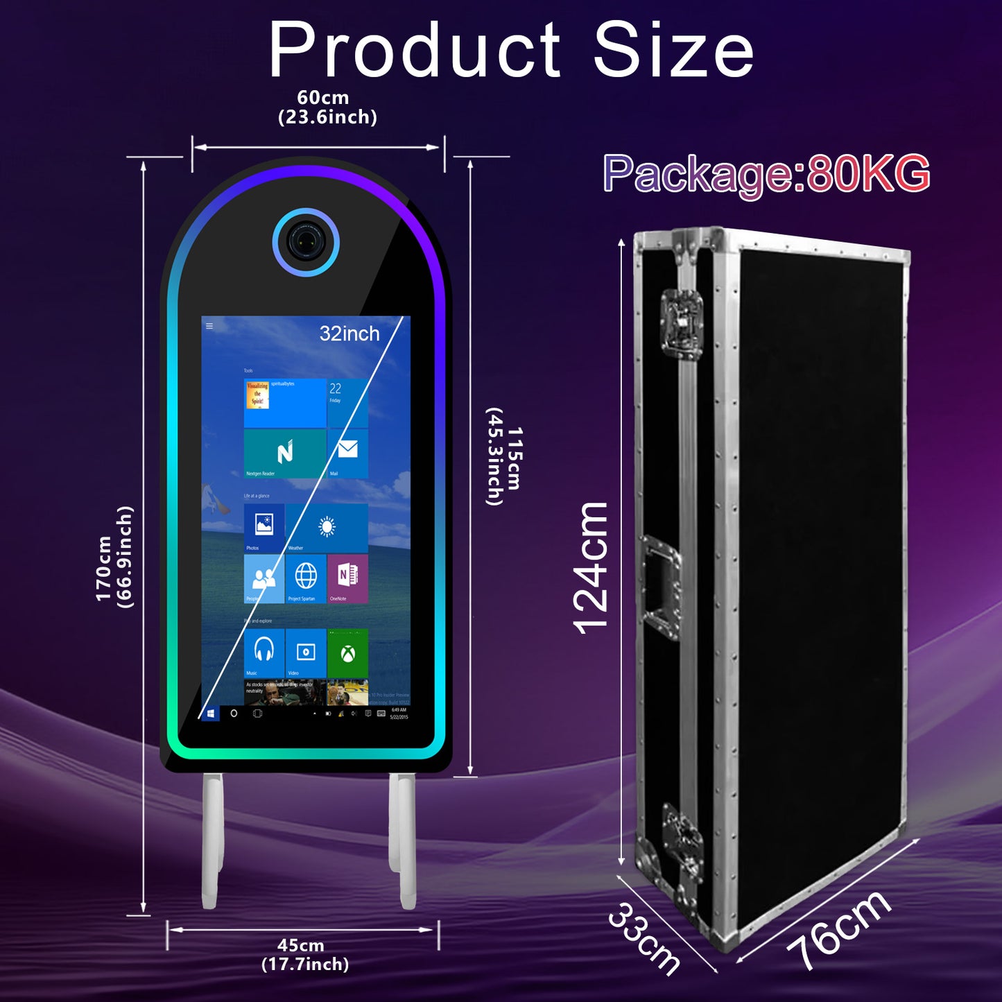 Selfie Photobooth with 32 Inch Mirror Touch Screen Photo Booth Magic Mirror Booth Machine for Weddings Parties Events