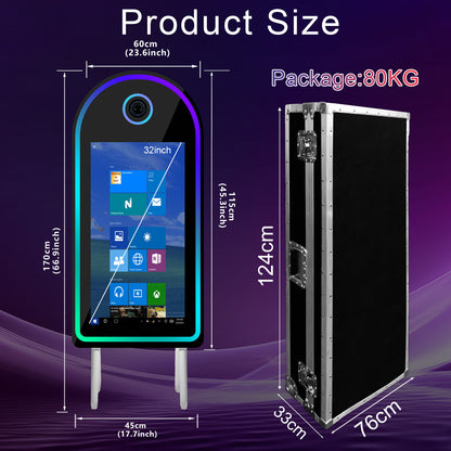 Selfie Photobooth with 32 Inch Mirror Touch Screen Photo Booth Magic Mirror Booth Machine for Weddings Parties Events
