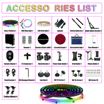 360 Photo Booth Machine for Parties with Flight Case,Logo Customization,Software APP Remote Automatic 360 Spin Camera Video Booth for 3-5 People (31.5"+Flight Case)