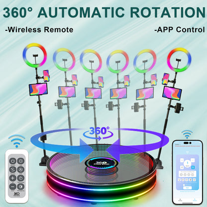 Portable 360 Photo Booth LED Glass Machine Camera Selfie Video Fill Light Booth Free Accessories Automatic Spin 360 Photobooth