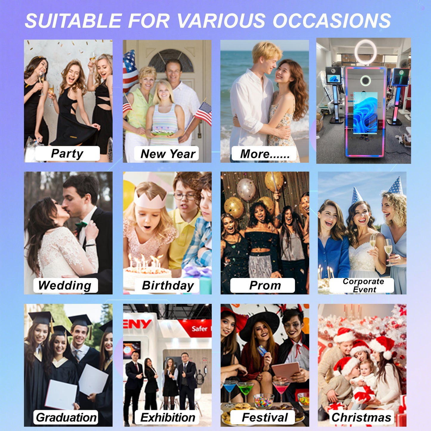 Magic Mirror Photo Booth 65’’ Mirror Photo Booth 32’’ Interactive Touch Screen, Built-in Mini PC with Instant Print and Sharing