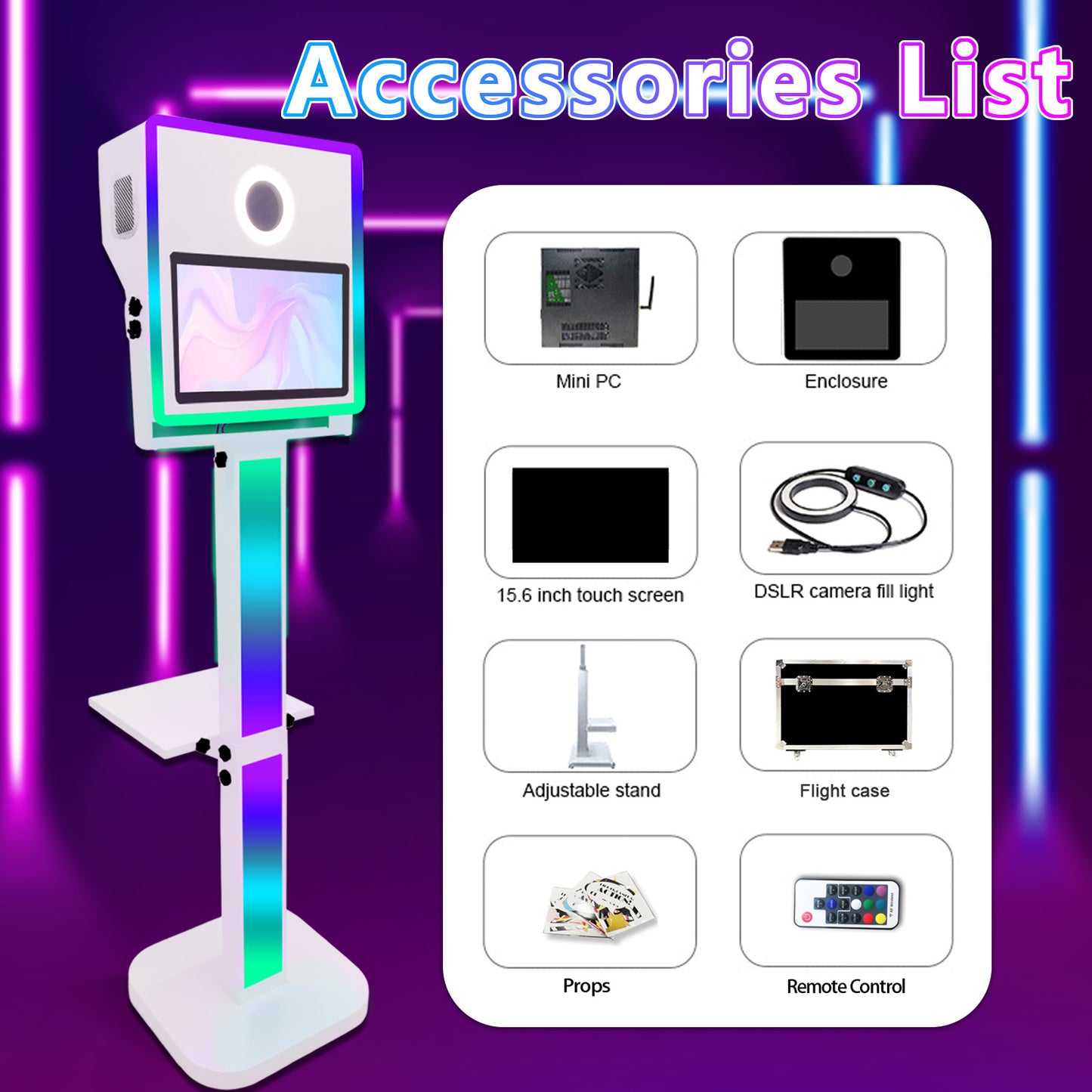 Portable Photo Booth with Printer Mirror Photo Booth 15.6 inch Touch Screen Selfie Photobooth Machine for Events Wedding Party Rental Christmas Flight Case