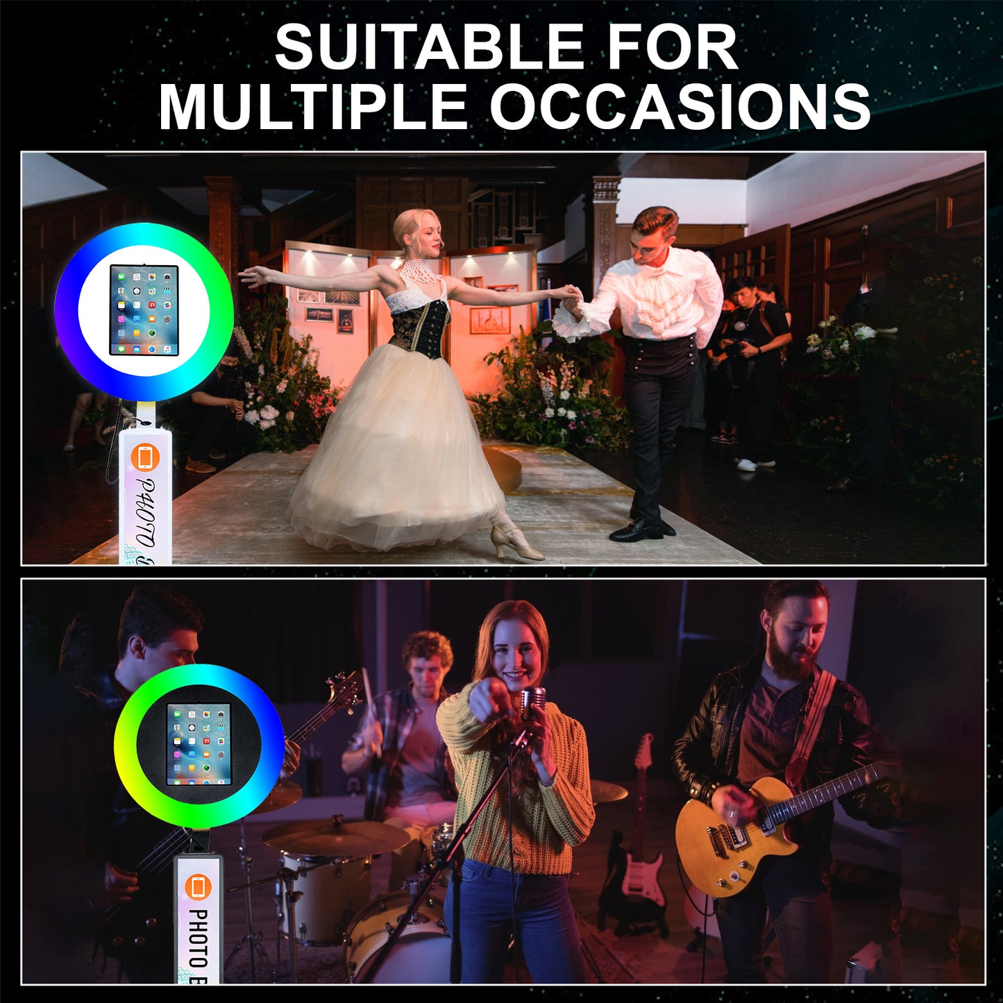 iPad Photo Booth Selfie Machine Shell Adjustable Stand Photobooth With LED Ring Light Customized LOGO For Wedding Partys Events