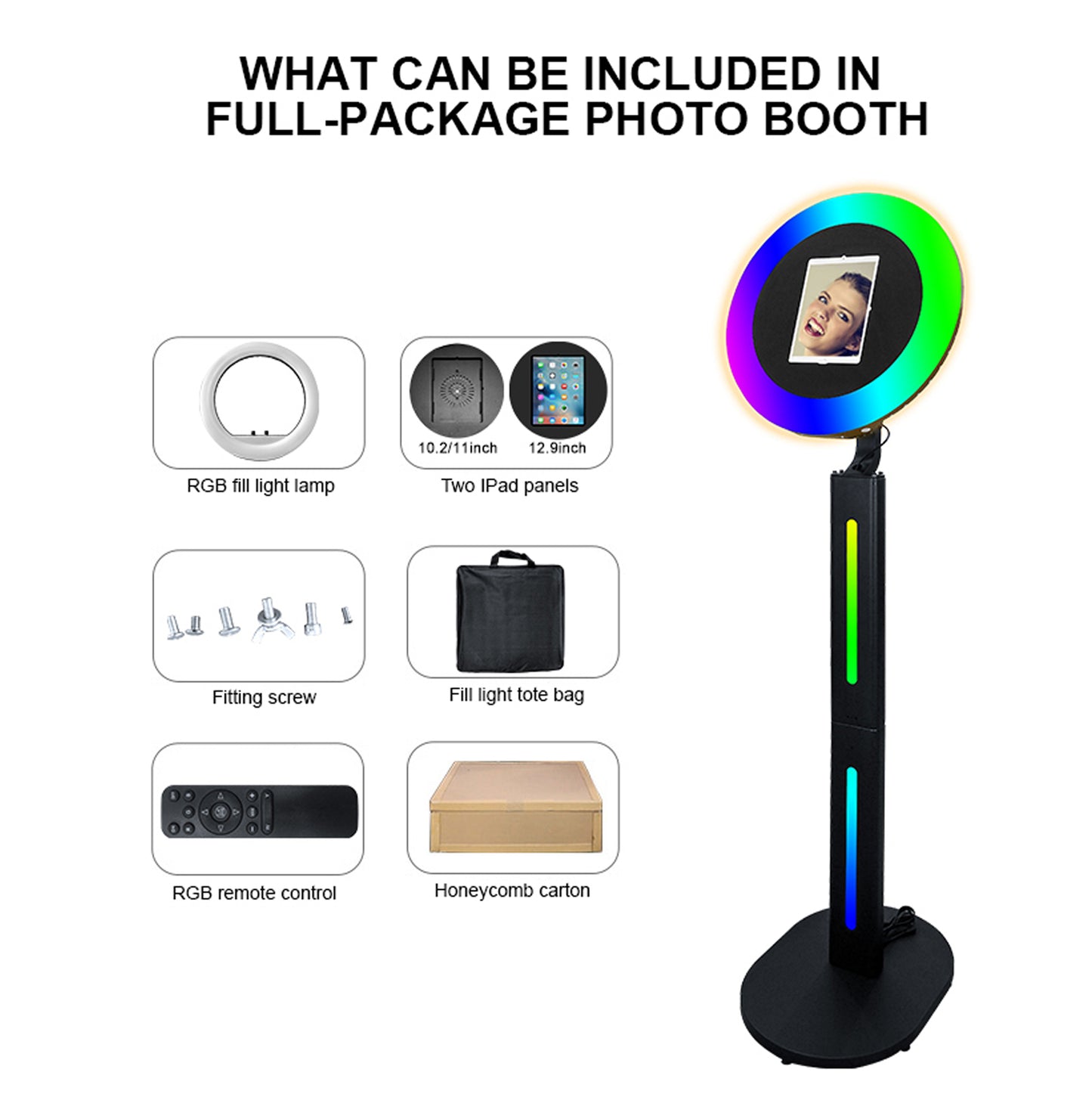 New Portable iPad Photo Booth Machine With RGB Led Light for 10.2/11/12.9 inch iPad Selfie Photobooth Machine for Party Wedding