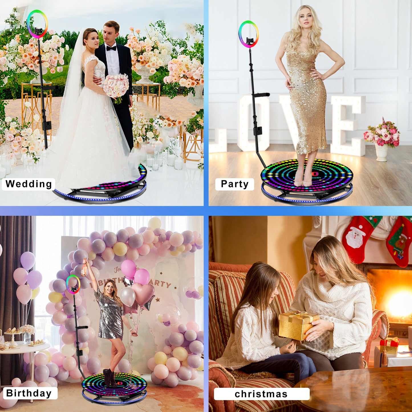 360 Metal Platform Photo Booth Machine Automatic Spin Slow Motion Video Booth Camera Booth for Weddings Parties Events