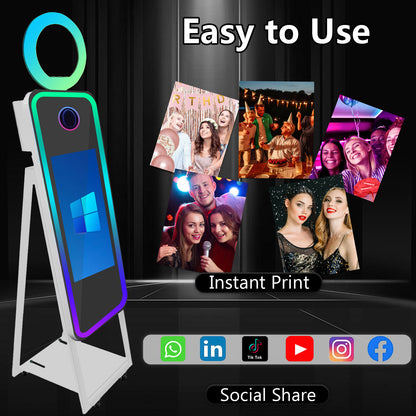 Portable 40" Magic Mirror Photo Booth with 21.5" Touch Screen Selfie Photobooth Machine with Flight Case for Wedding Party