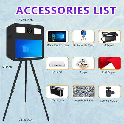 Camera Mirror Photo Booth 21.5 Inch Touch Screen Selfie Portable Photobooth Machine DSLR Booth for Wedding Party Business Events