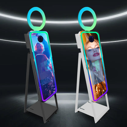 Portable 40" Magic Mirror Photo Booth with 21.5" Touch Screen Selfie Photobooth Machine with Flight Case for Wedding Party