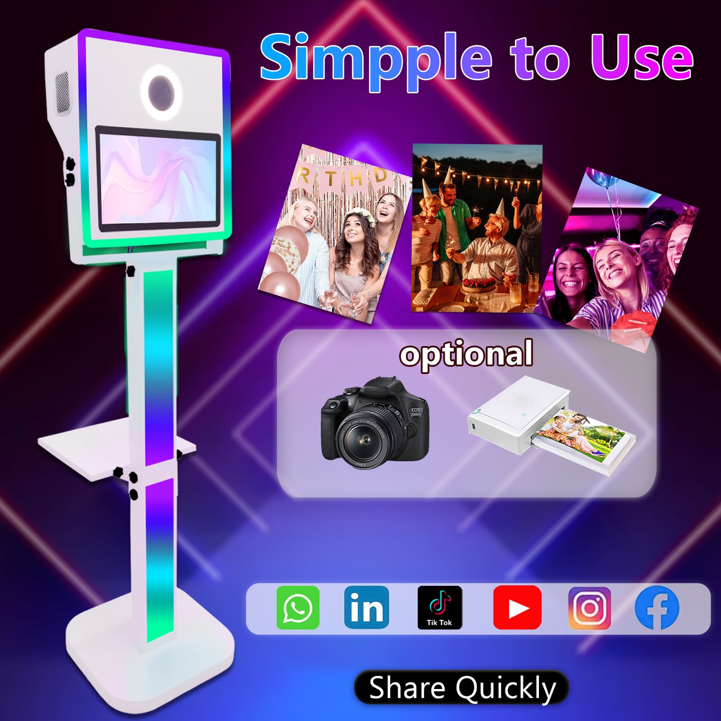 Portable Photo Booth with Printer Mirror Photo Booth 15.6 inch Touch Screen Selfie Photobooth Machine for Events Wedding Party Rental Christmas Flight Case