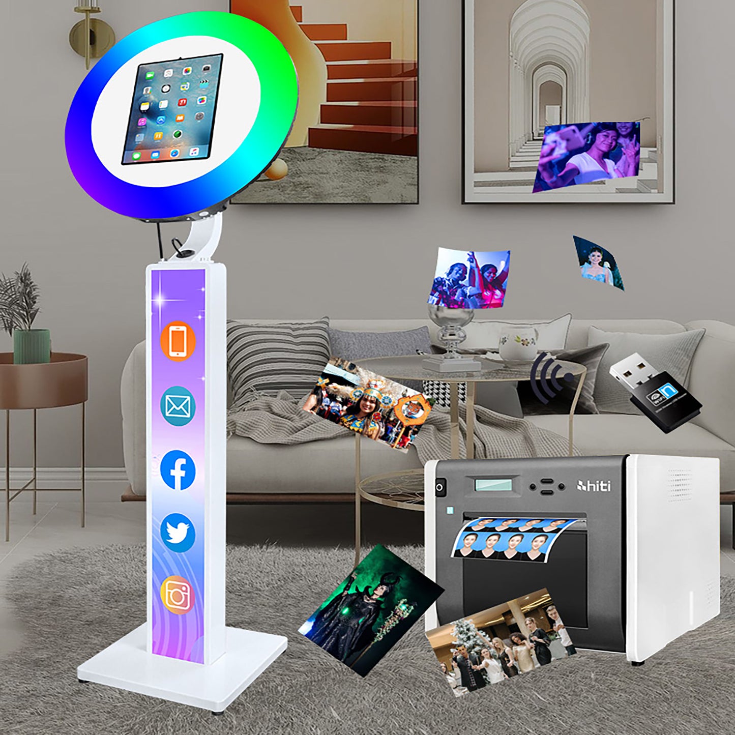 Portable Stand Selfie PhotoBooth Machine Metal Shell iPad Photo Booth With Ring Light for iPad 10.2'' 10.9'' 11'' 12.9''
