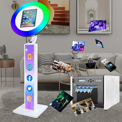 Portable Stand Selfie PhotoBooth Machine Metal Shell iPad Photo Booth With Ring Light for iPad 10.2'' 10.9'' 11'' 12.9''