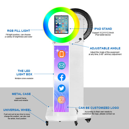 Portable lpad Photo Booth Compatible with Any lpad Logo Customizable Selfie Photo Booth Stand Shell with Flight Case for Parties Wedding Events
