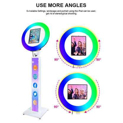 Portable Stand Selfie PhotoBooth Machine Metal Shell iPad Photo Booth With Ring Light for iPad 10.2'' 10.9'' 11'' 12.9''