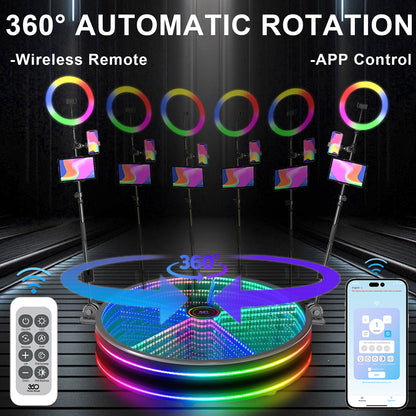 360 Photo Booth Automatic Spin Slow Motion Video Automatic Rotation Platform Camera LED Tempered Glass Booth For Weddings