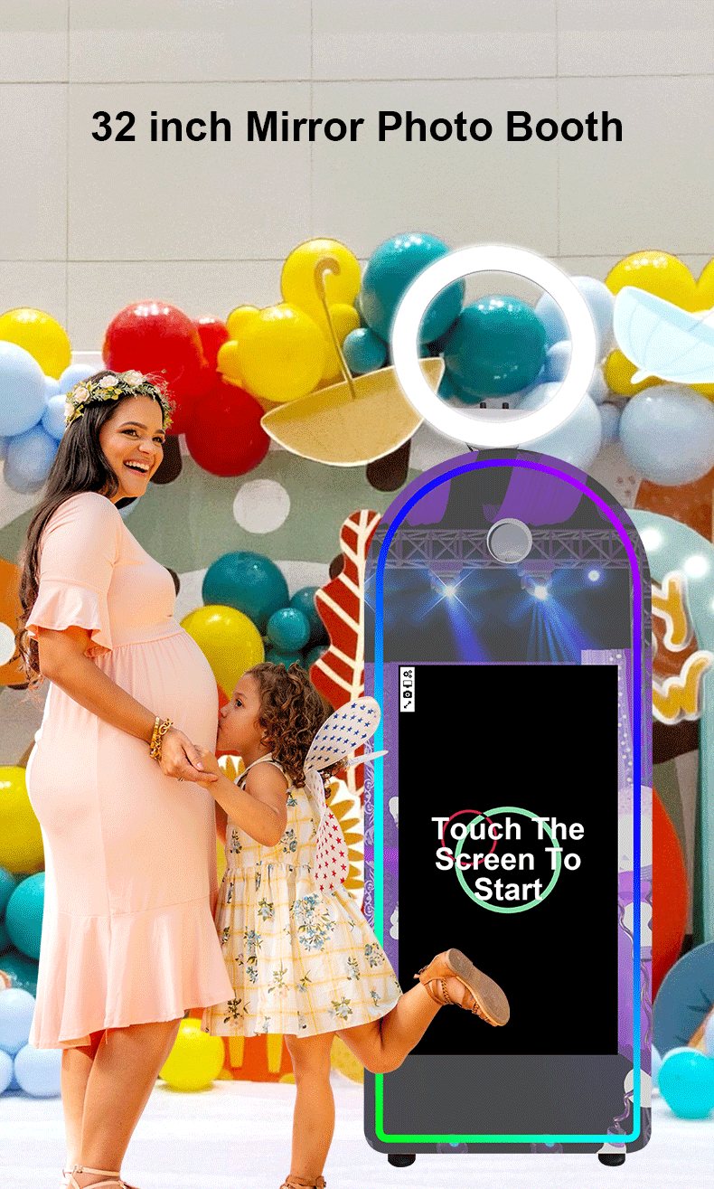 Portable Mirror Photo Booth Selfie Machine 32in Touch Screen Built-in Mini PC 65 inch Magic Mirror Photo Booth for Partys Events