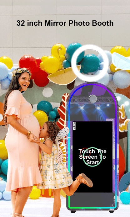 Portable Mirror Photo Booth Selfie Machine 32in Touch Screen Built-in Mini PC 65 inch Magic Mirror Photo Booth for Partys Events