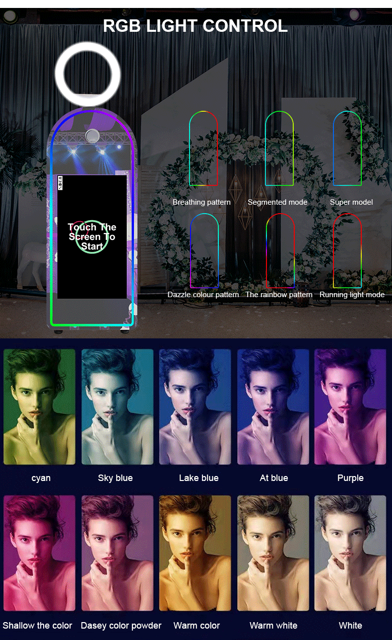 Portable Mirror Photo Booth Selfie Machine 32in Touch Screen Built-in Mini PC 65 inch Magic Mirror Photo Booth for Partys Events