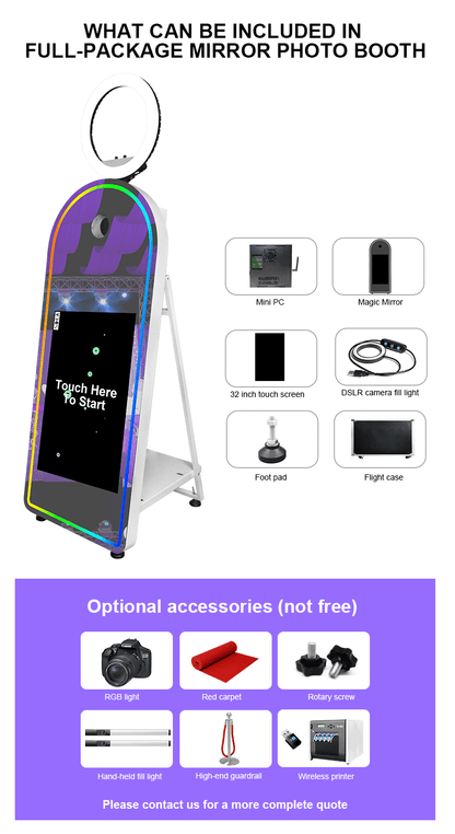 Portable Mirror Photo Booth Selfie Machine 32in Touch Screen Built-in Mini PC 65 inch Magic Mirror Photo Booth for Partys Events
