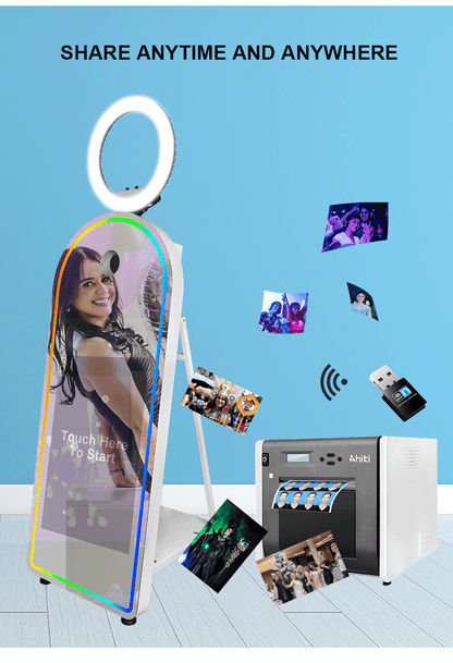 Portable Mirror Photo Booth Selfie Machine 32in Touch Screen Built-in Mini PC 65 inch Magic Mirror Photo Booth for Partys Events