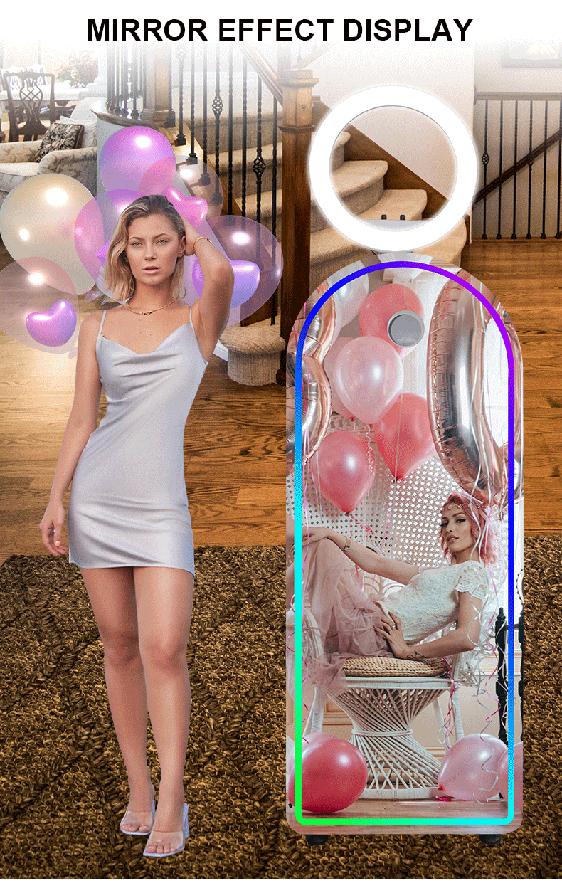 Portable Mirror Photo Booth Selfie Machine 32in Touch Screen Built-in Mini PC 65 inch Magic Mirror Photo Booth for Partys Events