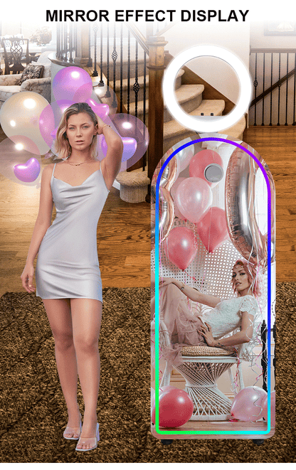 Portable Mirror Photo Booth Selfie Machine 32in Touch Screen Built-in Mini PC 65 inch Magic Mirror Photo Booth for Partys Events