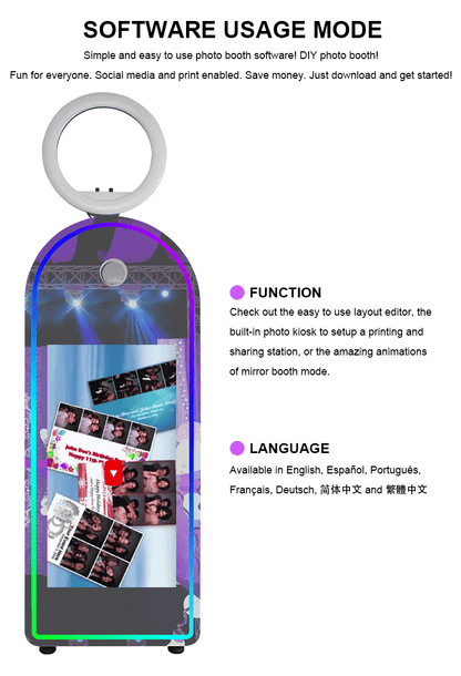 Portable Mirror Photo Booth Selfie Machine 32in Touch Screen Built-in Mini PC 65 inch Magic Mirror Photo Booth for Partys Events