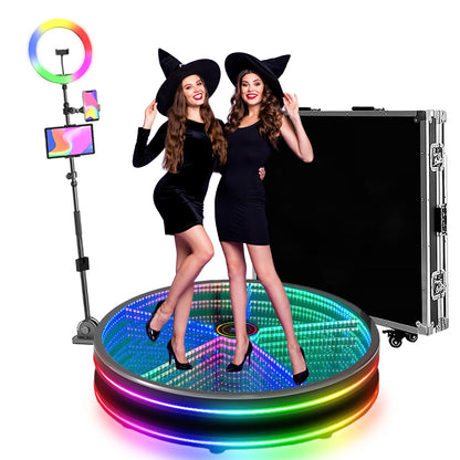 360 Photo Booth Automatic Spin Slow Motion Video Automatic Rotation Platform Camera LED Tempered Glass Booth For Weddings