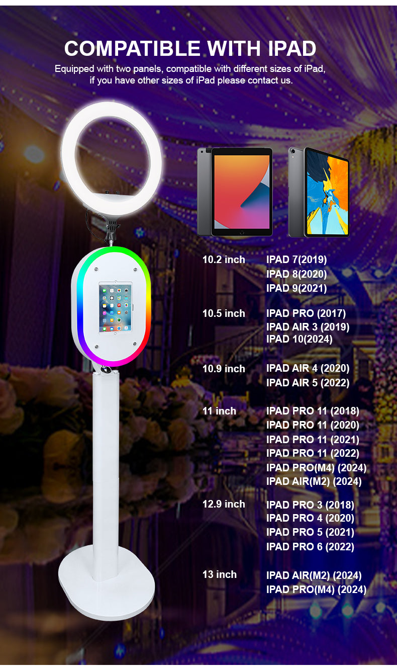Adjustable Stand Selfie Photobooth Machine Shell iPad Photo Booth With LED Ring Light For Wedding Partys Events