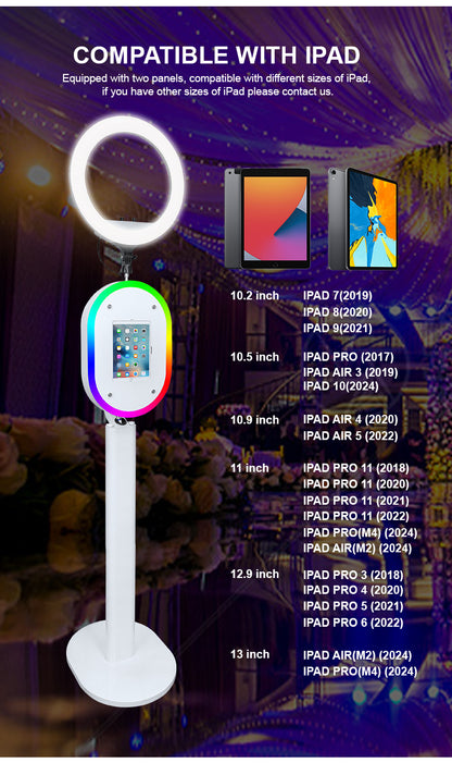 Adjustable Stand Selfie Photobooth Machine Shell iPad Photo Booth With LED Ring Light For Wedding Partys Events