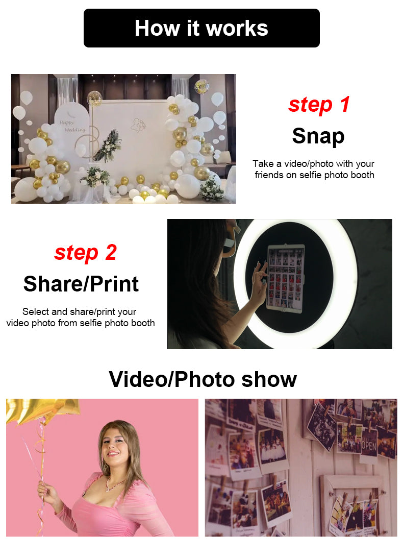 Adjustable Stand Selfie Photobooth Machine Shell iPad Photo Booth With LED Ring Light For Wedding Partys Events